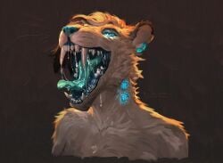 anthro blue_tongue bodily_fluids felid female mammal mouth_shot open_mouth prehistoric_species rionach_(character) saber-toothed_tiger saliva solo teeth teeth_showing tongue unknown_artist