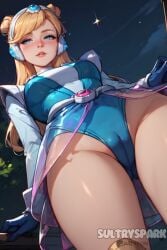 1female 1females 1girls 1woman ai_generated artist_name blonde_female blonde_hair blonde_hair_female blue_eyes breasts cameltoe character female from_below from_below_view futarush league_of_legends league_of_legends:_wild_rift luxanna_crownguard medium_breasts night night_sky patreon patreon_username riot_games small_boobs space_groove_lux space_groove_series sultryspark video_game video_games