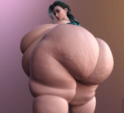 1girls 3d ass bbw big_ass blue_hair bury-she cellulite fat female huge_ass jinx_(league_of_legends) lard_ass league_of_legends looking_back obese overweight overweight_female solo thunder_thighs