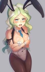 1girls big_breasts blue_eyes breasts bunny_ears bunnysuit curvy curvy_figure diana_cavendish female female_only green_hair highres little_witch_academia looking_at_viewer madabauillust pinup thighs wavy_hair