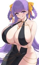 1girls absurd_res bb_(fate) bb_dubai_(fate) breasts cleavage dress fate/grand_order fate_(series) female hi_res hips huge_breasts kuavera light-skinned_female light_skin long_hair massive_breasts naughty_face purple_eyes purple_hair thick_thighs thighs wide_hips