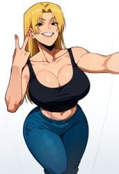 absurd_res ai_generated big_grin digital_media_(artwork) double_v female_only hi_res jujutsu_kaisen official_style peace_sign posing_for_picture solo tagme taking_picture teeth yuki_tsukumo