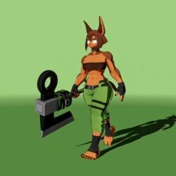 3d_(artwork) 5_toes abs animated anthro breasts brown_body brown_fur brown_hair canid canine canis clothing digital_media_(artwork) dobermann dog_knight_rpg domestic_dog feet female female_abs fingerless_gloves fur furry gloves hair handwear humanoid_feet mammal muscular_anthro muscular_female no_sound palurdas_(artist) pinscher plantigrade rory_(ceehaz) tagme toes video