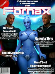 3d asari clothing eskandart female fornax illiumlight liara_t'soni lingerie magazine_cover male mass_effect medium_breasts panties two_males