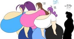 1boy 3girls akua_(igphhangout) big_ass big_thighs boob_window breasts cleavage height_chart height_comparison height_difference igphhangout large_ass large_breasts larger_female massive_ass massive_breasts mother_and_daughter purple_hair shelly_(igphhangout) size_comparison size_difference small_waist smaller_male titania_(igphhangout)