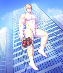 1boy bara blonde_hair bulge clothing latanolyy male male_only manly muscular_male tight_clothing