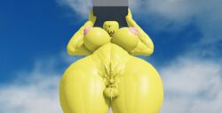 3d :3 big_ass big_belly big_breasts big_butt big_hips big_thighs futa_only futanari green_eyes looking_at_viewer made_using_roblox rainy_rr34 roblox tagme yellow_body