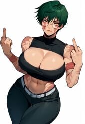 abs absurd_res ai_generated hi_res hourglass_figure jujutsu_kaisen middle_finger official_style posing posing_for_picture scar scars_all_over tagme zenin_maki