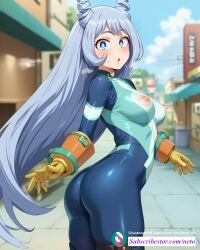 ? ai_clothes ai_generated confusion embarrassed exhibitionism hadou_nejire my_hero_academia nejire_hado neto_ai nipples reverse_outfit