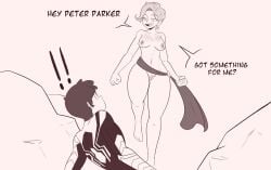 breasts carol_danvers klassyarts_(artist) male/female marvel marvel_cinematic_universe marvel_comics monochrome outdoor_nudity outdoors peter_parker short_hair spider-man vagina