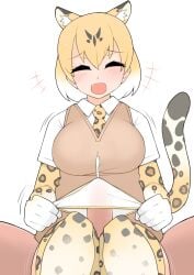 +++ 1boy :d animal_ear_fluff animal_ears blonde_hair blush breasts brown_vest cat_ears cat_girl cat_tail cheetah_print closed_eyes clothed_female_nude_male commentary_request cum ejaculation ejaculation_under_clothes elbow_gloves feet_out_of_frame female gloves highres kemono_friends large_breasts leopard_(kemono_friends) medium_bangs necktie nude oerba_yun_fang ollie_(ollie_stratos) open_mouth penis pov pov_crotch print_gloves print_necktie print_thighhighs shirt short_hair short_sleeves simple_background smile solo_focus straight tail thigh_sex thighhighs uncensored vest white_background white_shirt yellow_gloves yellow_necktie