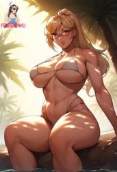 ai_generated akiyama_kaede bikini blonde_hair huge_breasts kengan_ashura sunshine