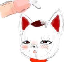 anthro bodily_fluids cum dandadan domestic_cat duo felid feline felis genital_fluids genitals heart_eyes heart_symbol male mammal maneki-neko penis turbo_granny_(dandadan)