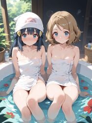 ai_generated bath dawn_(pokemon) pokemon serena_(pokemon) towel