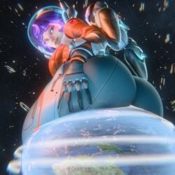 1girls 3d 3d_(artwork) ass astronaut big_ass big_breasts big_butt blizzard_entertainment breasts earth female female_focus female_only from_behind from_behind_position giantess giga_giantess juno_(overwatch) overwatch overwatch_2 planetary_macro sitting sitting_on_planet solo solo_female solo_focus space video_game_character villmann villmenn