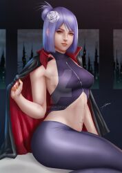 1girls abremson ass ass belly belly_button belly_button_piercing bob_cut cloak crop_top eyeshadow female female_focus female_only hair_bun hair_flower hi_res high_resolution highres jacket konan light-skinned_female light_skin lips lipstick looking_at_viewer makeup mature mature_female medium_hair milf nail_polish naruto naruto_(series) naruto_shippuden orange_eyes orange_nail_polish orange_nails painted_nails pale-skinned_female pale_skin perky_breasts petite pierced_belly_button piercing piercings pink_lips pink_lipstick purple_hair realistic shoulder_length_hair shounen_jump shueisha sitting small_breasts solo solo_female solo_focus thick_thighs thighs tied_hair tight_clothing tight_pants very_high_resolution weekly_shonen_jump