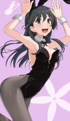 1girls 2020s 2025 :d animal_ears black_bow black_bowtie black_hair black_leotard black_pantyhose bow bowtie breasts detached_collar fake_animal_ears female hi_res k3rd leotard light-skinned_female light_skin long_hair looking_at_viewer medium_breasts open_mouth paid_reward_available pantyhose playboy_bunny purple_background rabbit_ears rabbit_pose saten_ruiko smile solo standing strapless strapless_leotard teenage_girl teenage_tits teenager to_aru_kagaku_no_railgun to_aru_majutsu_no_index white_wrist_cuffs wrist_cuffs young young_female