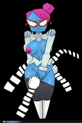 aeonspassed blue_skin covering_crotch glasses grabbing_hands mario_(series) nastasia nipples paper_mario pink_hair super_mario_bros. super_paper_mario undressing