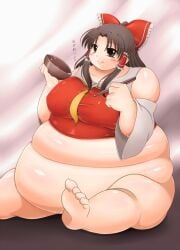 bbw belly_overhang big_belly big_female blush chubby chubby_female embarrassed fat fat_ass fat_female fat_fetish fat_girl fat_rolls fat_woman fatty huge_belly kurocaze large_female morbidly_obese morbidly_obese_female obese obese_female overweight overweight_female pig plump pork_chop reimu_hakurei thick_thighs touhou tubby weight_gain