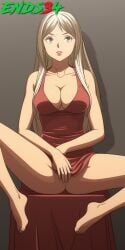 ai_generated bare_legs big_breasts blonde_hair dress ends34 feet female female_only katahara_sayaka kengan_(series) kengan_ashura legs_spread long_hair red_eyes