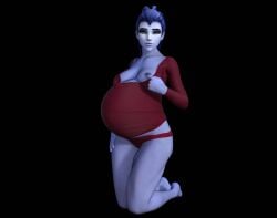 1girls 3d belly big_belly blue_hair blue_skin breasts female hyper_belly mongoo1 nipples overwatch overwatch_2 pregnant solo widowmaker