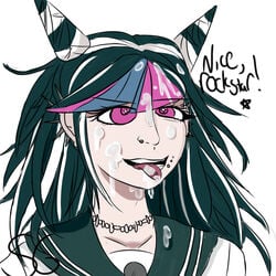 1girls black_hair cum cum_in_mouth cum_on_face danganronpa danganronpa_2:_goodbye_despair facial mioda_ibuki pierced_ears pierced_tongue piercing punk scene scribblygumbo smooth_skin star_eyes tongue_out