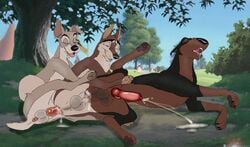 anal anal_orgasm anal_sex animal_genitalia animal_penis balls bodily_fluids buster_(lady_and_the_tramp) canid canine canine_penis canis closed_eyes cum cum_in_ass cum_inside cum_on_ground cumshot disney domestic_dog drooling ejaculation feral gay genital_fluids genitals group group_sex hands-free hindpaw holidaypup knot knotting lady_and_the_tramp looking_pleasured lucky_pierre lying male male/male male_penetrated male_penetrating male_penetrating_male mammal on_side paws penetration penis pussy saliva sex spreading threesome train_position tramp yaoi