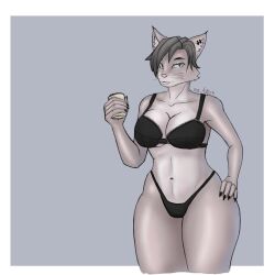 anthro big_breasts bra breasts clothing felid feline female grey_body hi_res looking_at_viewer lynx mammal mrf0zzy solo solo_focus thick_thighs underwear wide_hips