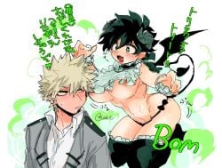 1boy 1girls bakugou_katsuki boku_no_hero_academia breast_peek breasts female female_deku floating freckles genderswap_(mtf) izuku_midoriya japanese_text katsuki_bakugou male male/female midoriya_izuku mrtm0102 my_hero_academia narrow_waist rule_63 school_uniform schoolboy slim_waist spiky_hair succubus succubus_tail succubus_wings tail thick_thighs thighhighs voluptuous voluptuous_female wings