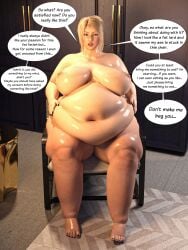 1girls 3d bbw belly big_belly big_breasts blonde_hair breasts dialogue fat female huge_belly obese overweight overweight_female speech_bubble talking_to_viewer text thelustlord weight_gain