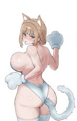 1girls big_ass big_breasts blonde_hair blush bunny_ears bunnysuit cat_ears cat_paws cat_tail elden_ring female female_only fromsoftware looking_back needle_knight_leda panties shadow_of_the_erdtree thick_thighs