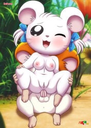 anal anal_sex anus balls bbmbbf bijou_(hamtaro) blush breasts female fur34 hamster hamtaro hamtaro_(series) looking_at_viewer male male/female one_eye_closed open_mouth palcomix penis pussy tongue