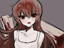 bathroom blood blood_on_face blood_stain bra carmen_(lobotomy_corporation) hair_down lobotomy_corporation project_moon red_eyes