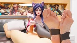 1boy 1girl 1girls 3d 3d_animation ahri animated barefoot bazett black_nail_polish black_nails black_toenails blue_hair clothed clothed_female clothing crossed_legs feet female female/male foot_fetish foot_focus fox_ears greek_toe handjob league_of_legends male orange_nails pov smirk soles stirrup_legwear tagme toe_scrunch toeless_legwear toenail_polish toes video whisker_markings