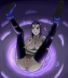 1girls anus ass breasts dc dc_comics female female_only legs legs_up nipple_piercing nipples nude purple_eyes purple_hair pussy rachel_roth raven_(dc) smooth_skin solo superheroine tagme teen_titans yeeyee_broc