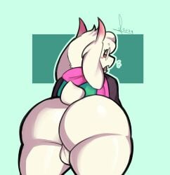 1boy 2024 2d anthro anthro_male anthro_only ass balls big_butt bovid caprine clothed clothing deltarune digital_media_(artwork) furry furry_male furry_only genitals goat hi_res humanoid humanoid_male humanoid_only looking_at_viewer looking_back looking_back_at_viewer male male_only mammal mammal_humanoid overweight ralsei samirachuni simple_background slightly_chubby slightly_chubby_anthro slightly_chubby_male solo thick_thighs undertale_(series)