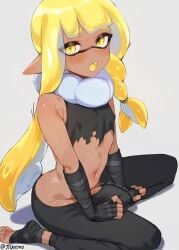 1boy absurd_res agent_3_(splatoon_3) ankle_socks anklehighs barefoot black_socks blush brown_skin bulge clothed clothing crop_top dark-skinned_femboy dark-skinned_male dark_skin embarrassed erect_nipples erection facial_markings feet femboy horny inkling inkling_boy jtveemo kneeling long_hair male male_only new_agent_3_(splatoon) nintendo penis penis_under_clothes socks soles solo solo_male splatoon splatoon_3 splatoon_3:_return_of_the_mammalians tentacle_hair toeless_legwear toes yellow_hair yoga_pants