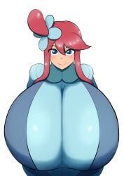 alternate_breast_size bodysuit breasts_bigger_than_head female female_focus female_only game_freak huge_breasts human human_female human_only jpeg mujina627 nintendo pokemon pokemon_bw skyla_(pokemon) tagme