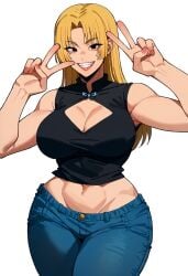 absurd_res ai_generated big_grin digital_media_(artwork) double_v female_only hi_res jujutsu_kaisen official_style peace_sign posing_for_picture solo tagme taking_picture teeth yuki_tsukumo