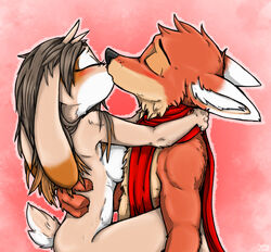 2020 4_fingers anthro bad_guy_cafe black_nose breasts brown_body brown_fur brown_hair canid canine carrying carrying_partner closed_eyes countershade_face countershade_torso countershading dipstick_ears duo embrace female fingers fox fur hair hand_on_back hug kissing lagomorph leporid male mammal mostly_nude multicolored_body multicolored_ears multicolored_fur nude ocerydia_zoona orange_body orange_fur rabbit red_scarf romantic_couple scarf scarf_only straight tan_body tan_countershading tan_fur two_tone_body two_tone_fur white_body white_countershading white_fur ziegelzeig ziegelzeig_zoona