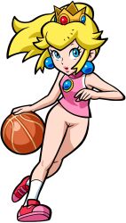 1girls accurate_art_style ball basketball blonde_hair blue_eyes bottomless edit edited female female_only mario_(series) mario_hoops_3_on_3 nintendo no_pants nude_filter official_artwork_edit ponytail princess_peach pussy solo tagme third-party_edit