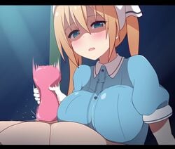 1boy 1girls animated artificial_vagina big_breasts blend_s blonde_hair breasts censored cum dialogue ejaculation female fleshlight handjob handjob_w/sex_toy hinata_kaho japanese_text light-skinned_female light-skinned_male light_skin long_hair longer_than_30_seconds looking_at_viewer male mosaic_censoring mp4 no_sound onahole penis pov sex_toy spit spitting straight tagme video yuzutei