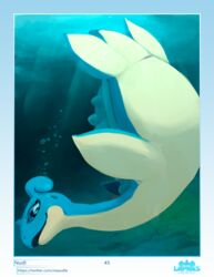 2020 absurd_res belly blue_body digital_media_(artwork) female feral feral_only fin genitals hi_res horn lapras neaudle nintendo pokémon_(species) pokemon pokemon_(species) pussy sea shell smile solo swimming underwater video_games water