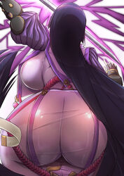 ass backboob big_ass curvy dat_ass fate/grand_order fate_(series) female fighting from_behind huge_ass huge_breasts japanese_clothes katana kikikitama long_hair mature milf minamoto_no_raikou_(fate/grand_order) purple_hair thick_thighs