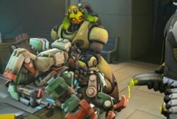 3d ambiguous_gender anus assisted_sex bastion_(overwatch) blizzard_entertainment bob_(overwatch) cum domination erection group group_sex half-erect hand_on_hip horn humanoid humanoid_penis imminent_anal imminent_sex lying machine male malesub omnic on_back orisa overwatch penis precum presenting presenting_anus robot rtsfm sex threesome video_games voyeur