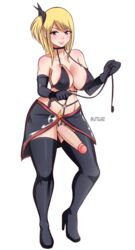 1futa big_penis blonde_hair breasts brown_eyes clothed clothing detached_sleeves dominatrix fairy_tail futa_only futa_sans_balls futadom futanari gloves human katsunei latex lucy_heartfilia pale_skin partially_clothed penis solo solo_futa thighhighs whip