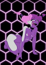 1girls cartoon_network choker dc female_focus female_only goth grey_skin jinx_(dc) long_tongue mystic_dong naked pink_eyes pink_hair solo teen_titans twintails