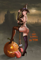 1girls apple_butt ass broom broomstick brown_hair digital_art digital_artwork_(media) female female_only female_solo halloween heels kendra_lust legs long_socks lower_body mature_female mature_woman milf pinup pinup_girls pinup_pose popeye_wong porn_star solo solo_female solo_focus stockings thick_legs thick_thighs thigh_highs thighhighs thighs upper_body voluptuous watermark wide_hips witch witch_hat