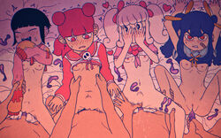 4boys 4girls angry arm_grab black_hair blue_hair blush breasts clenched_teeth closed_eyes clothing condom dew_(underfity) dharam_(underfity) female fondue_(underfity) ice_keki long_hair male nipples open_mouth penetration penis pussy red_hair school_uniform serafuku sex shirt shirt_lift short_hair shu_(underfity) small_breasts spread_legs stomach_bulge underfity vaginal_penetration white_hair