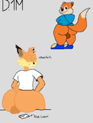 2boys 3:4 anthro ass big_butt blue_clothing blue_eyes blue_hoodie blue_topwear bobcat bright_orange_fur bubsy bubsy_(series) clothing conker conker's_bad_fur_day crossover dronemillion duo felid feline fur gay glee hoodie humanoid looking_back lynx male male/male male_only mammal orange_body orange_fur pilot_liscence rodent sciurid shirt smile smiling_at_viewer topwear video_games white_clothing white_shirt white_topwear yaoi